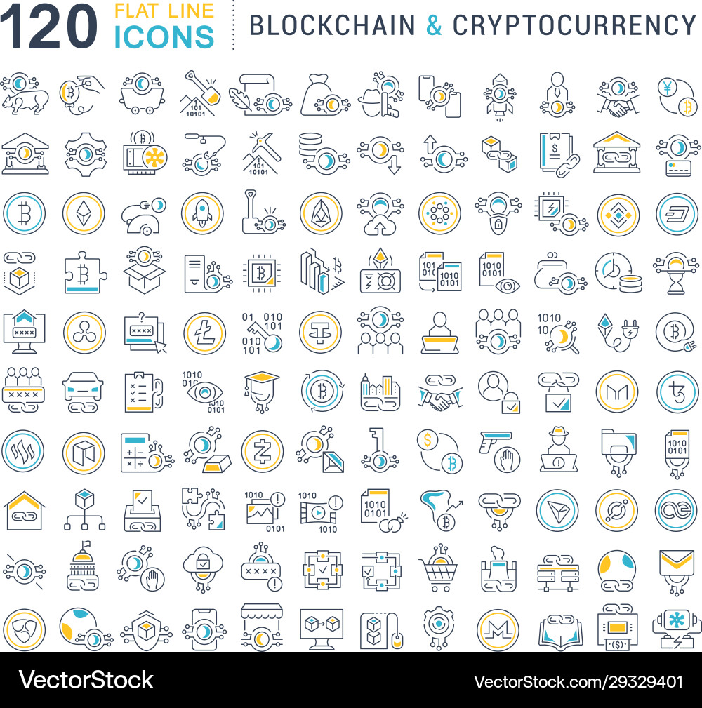 Set line icons blockchain and cryptocurrency Set line icons blockchain and cryptocurrency vector image