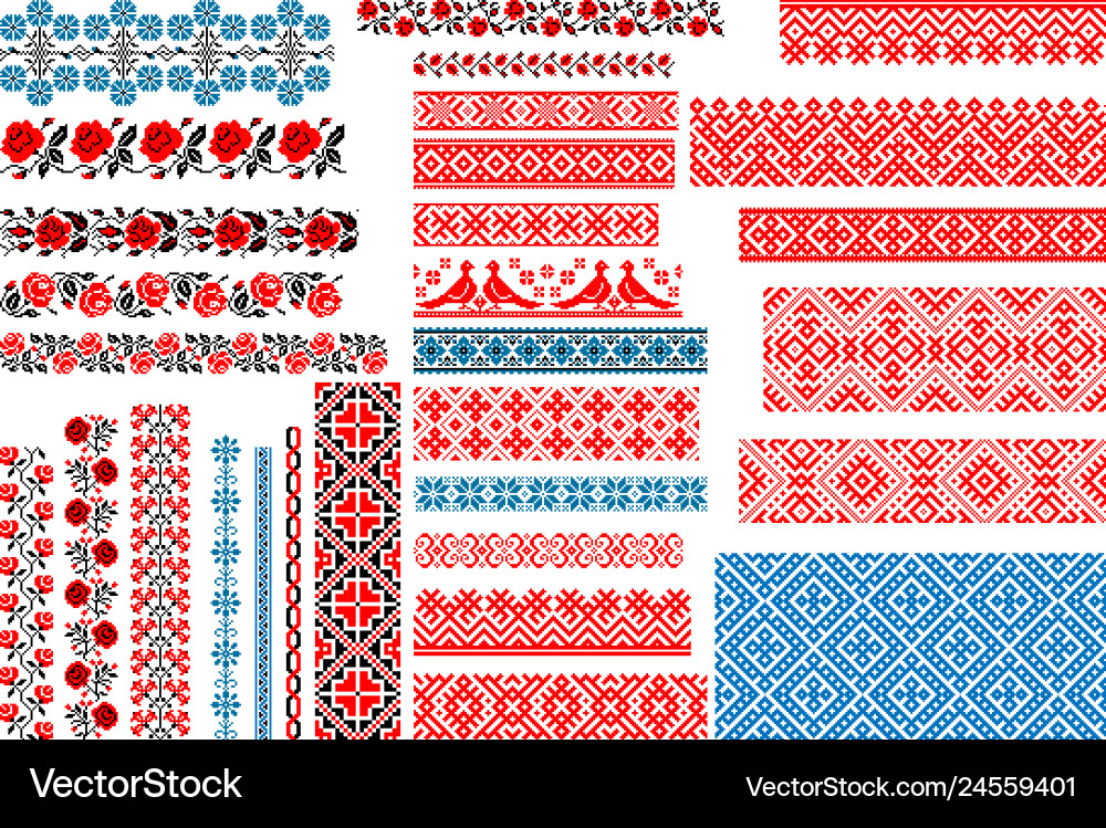 Set of 30 seamless ethnic patterns for embroidery Set of 30 seamless ethnic patterns for embroidery vector image