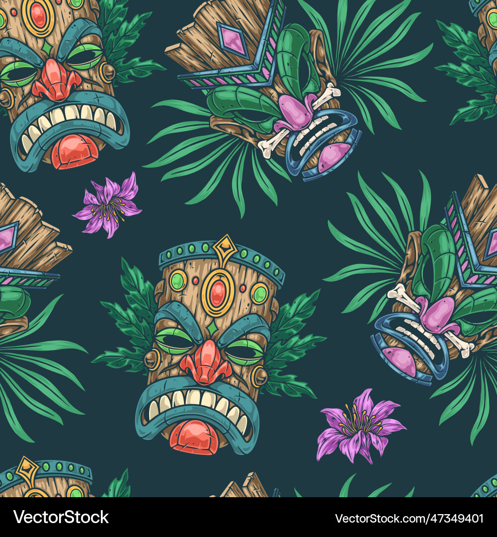 Tiki totems colorful seamless pattern Tiki totems colorful seamless pattern vector image