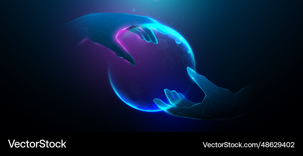 Global Connection - Hands & Network vector image