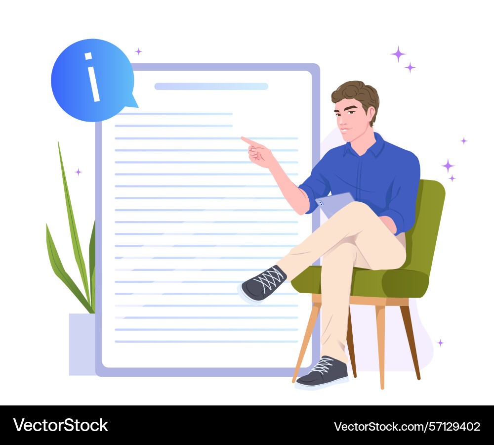 Man explaining document information Man explaining document information Vector Image