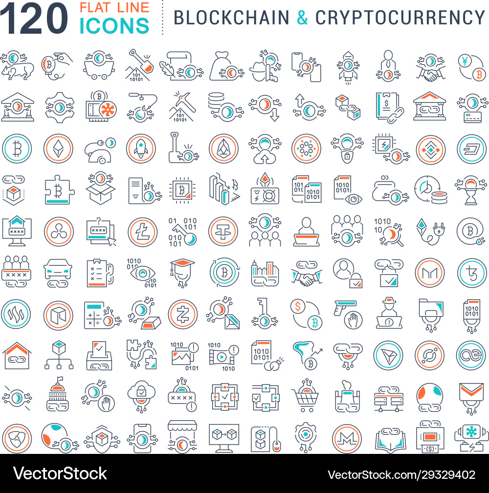 Set line icons blockchain and cryptocurrency Set line icons blockchain and cryptocurrency vector image