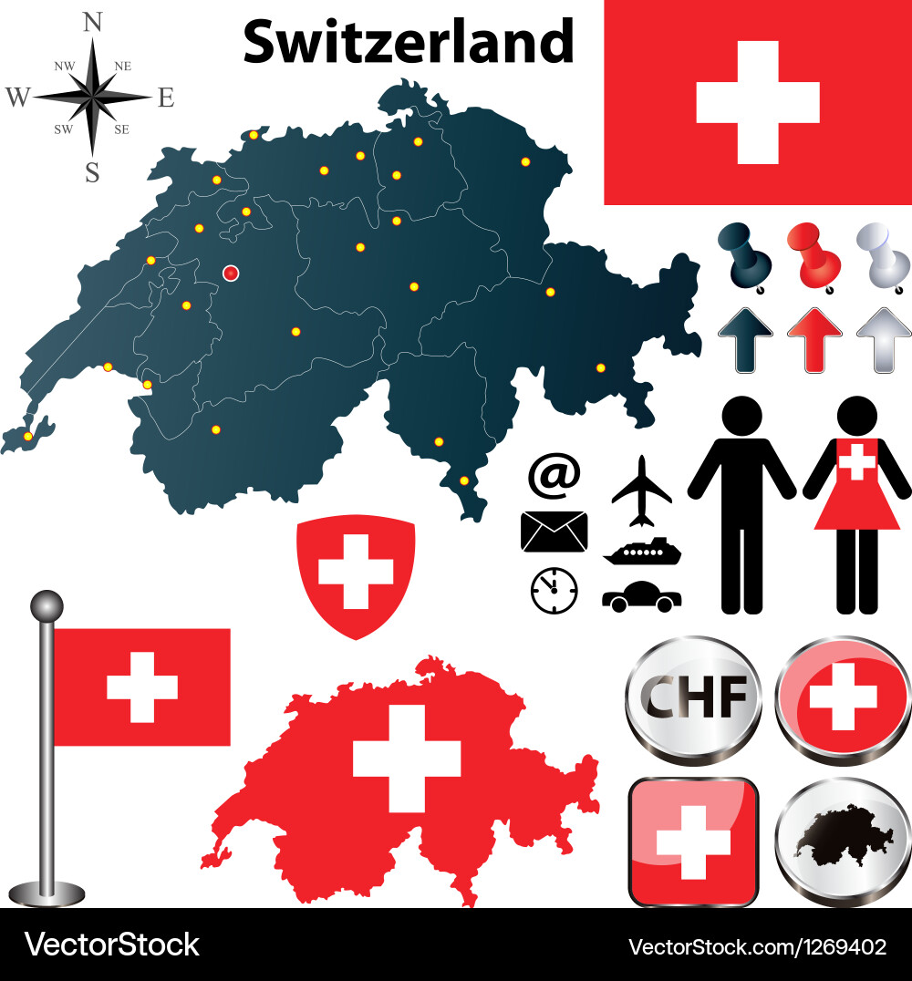 Switzerland Map with Flags and Icons vector image