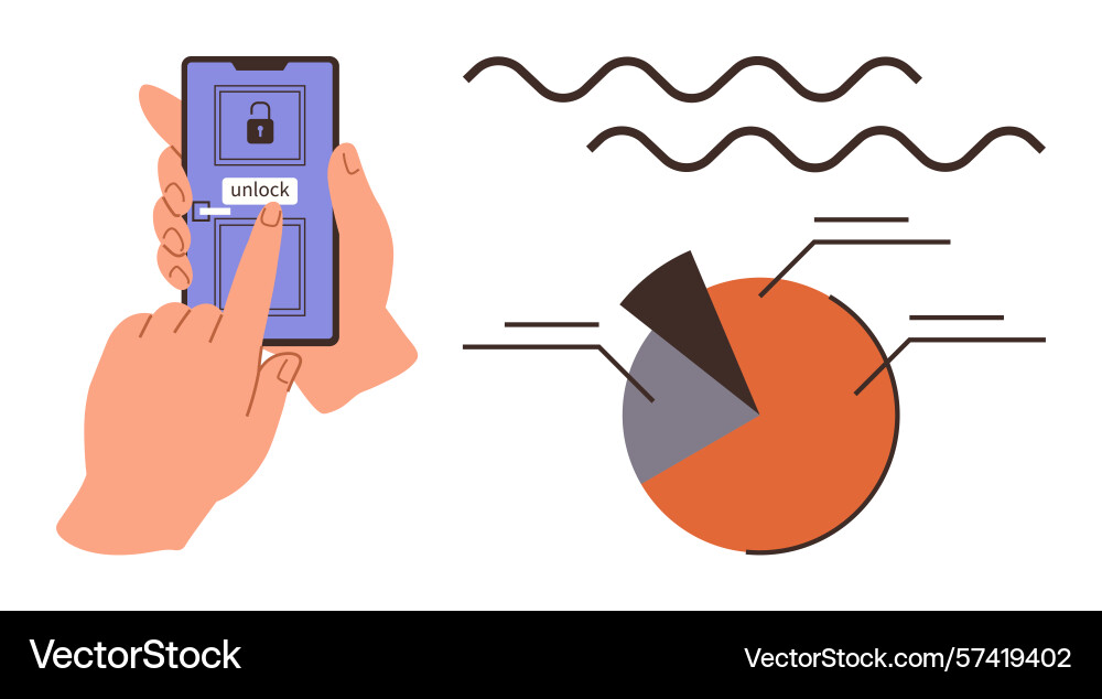 User unlocking smartphone and various data User unlocking smartphone and various data vector image