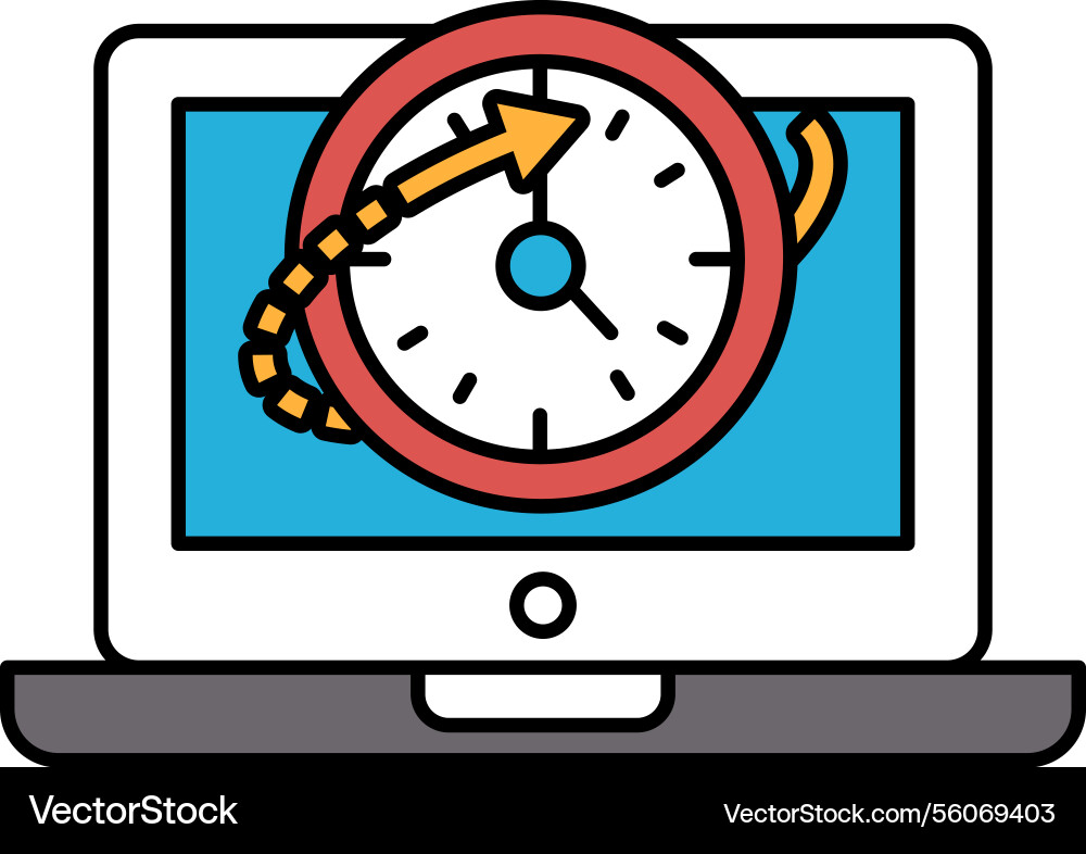 Computermonitor mit Uhr auf dem Display vektorbild