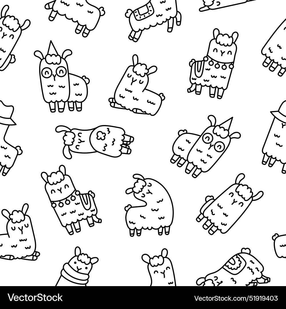 Llama or alpaca seamless pattern coloring page Llama or alpaca seamless pattern coloring page Vector Image