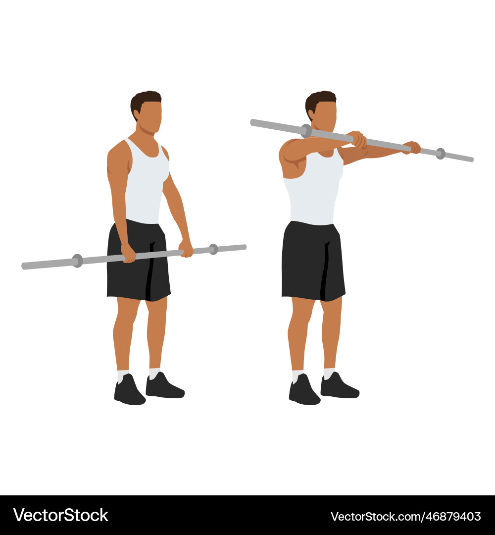 Man doing barbell front raises exercise Royalty Free Vector