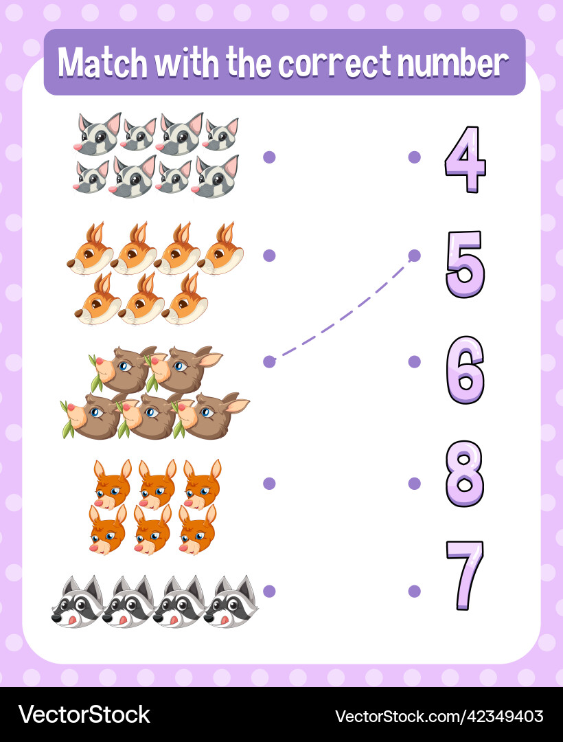 Match by count with different types of animals Match by count with different types of animals vector image