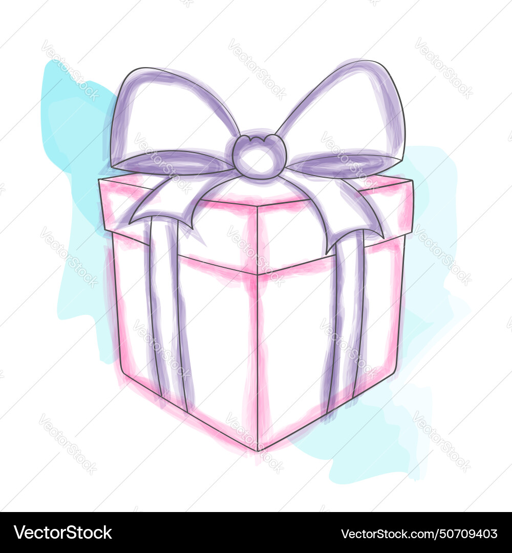 Pink gift box with purple bow Pink gift box with purple bow vector image