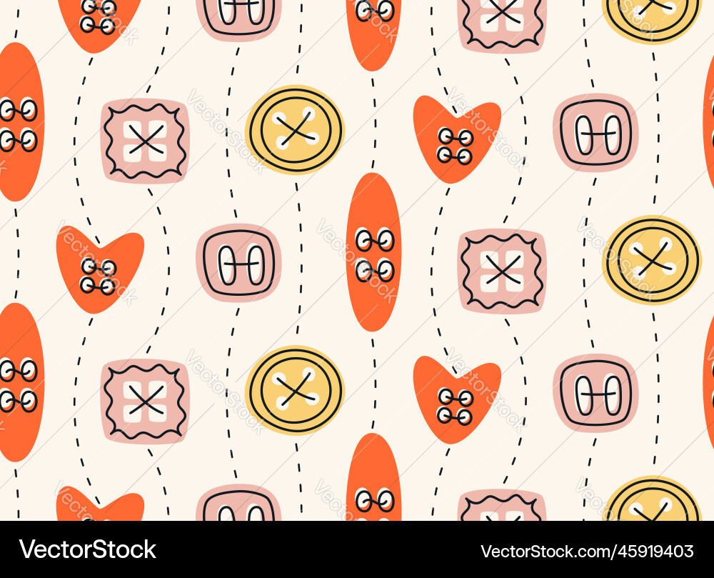 Seamless pattern with buttons and stitches vector image