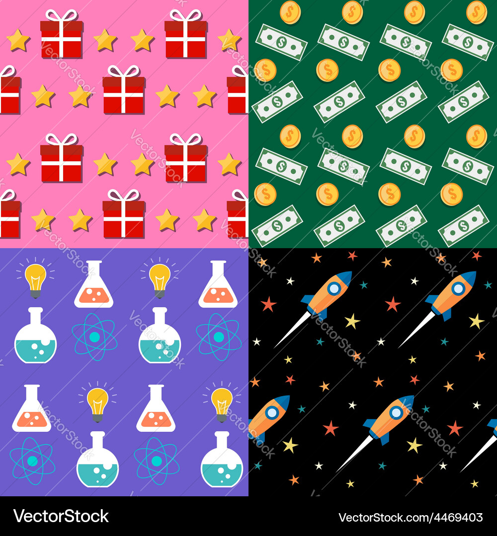 Seamless patterns set 4 colorful objects Vector Image
