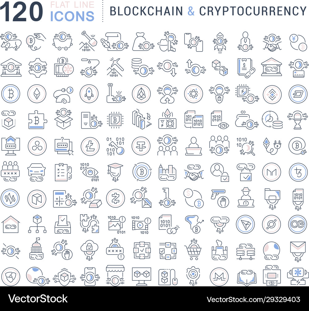 Set line icons blockchain and cryptocurrency Set line icons blockchain and cryptocurrency vector image