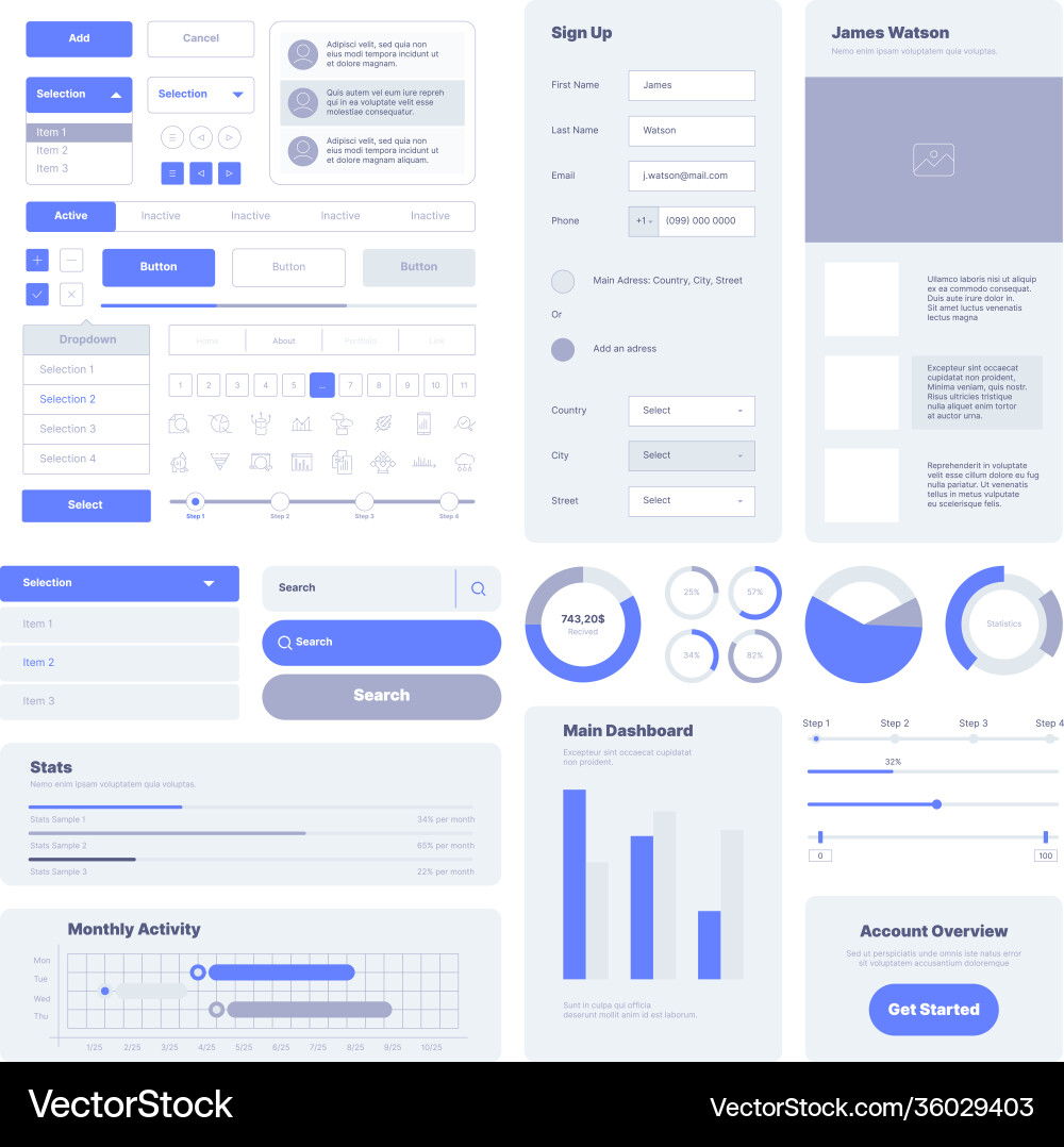 Ui kit user layout elements for web design Ui kit user layout elements for web design vector image