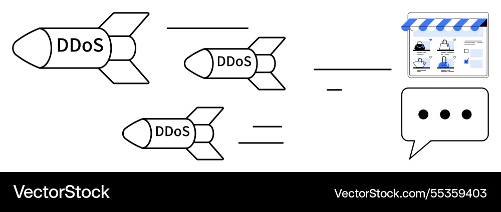 Visual representation of ddos attacks threatening Vector Image