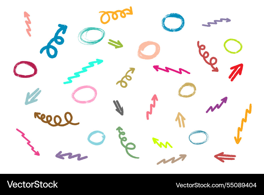 Arrow hand drawn set direction navigation cursor Arrow hand drawn set direction navigation cursor vector image