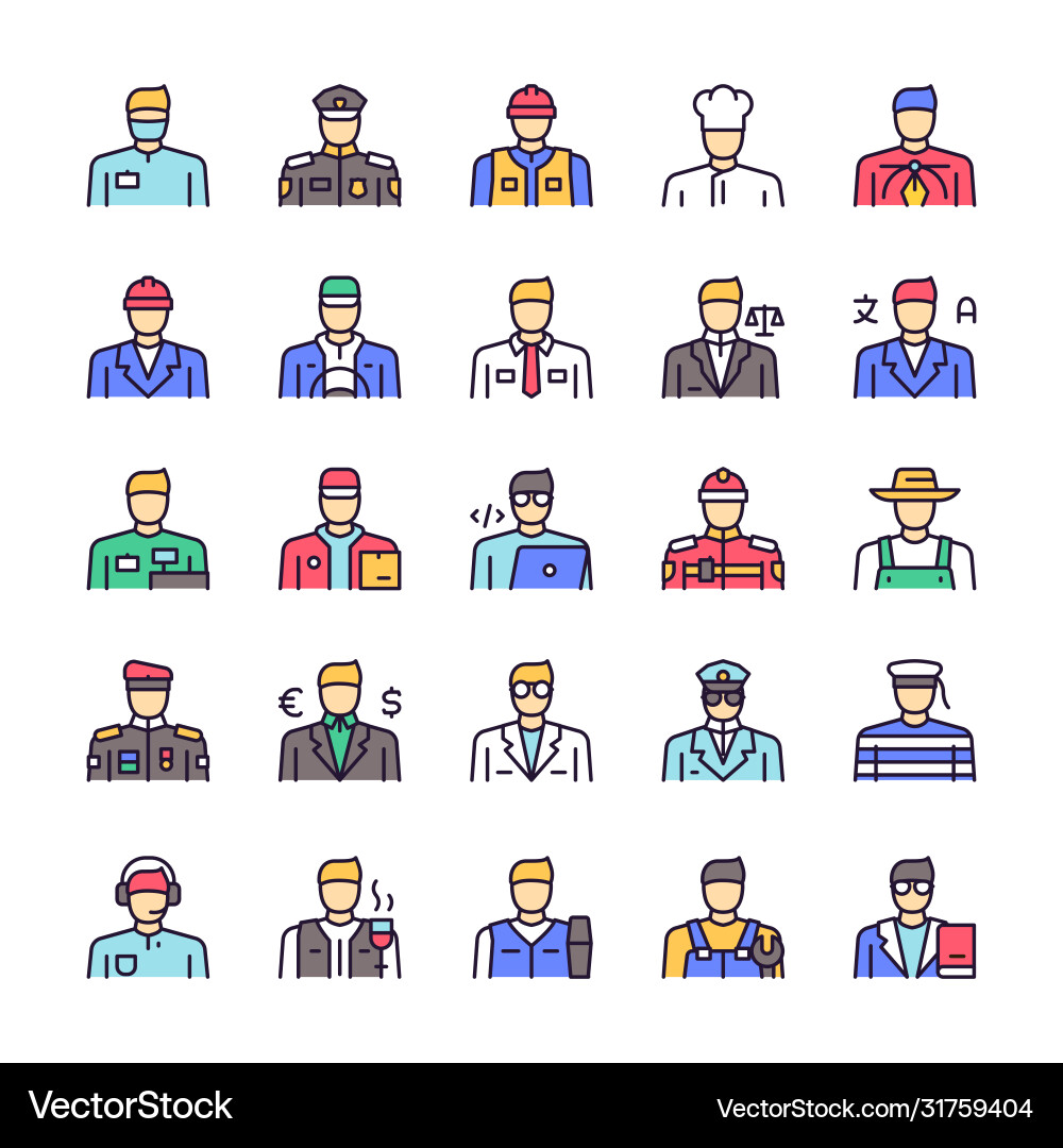 Color linear icon set workers men Royalty Free Vector Image