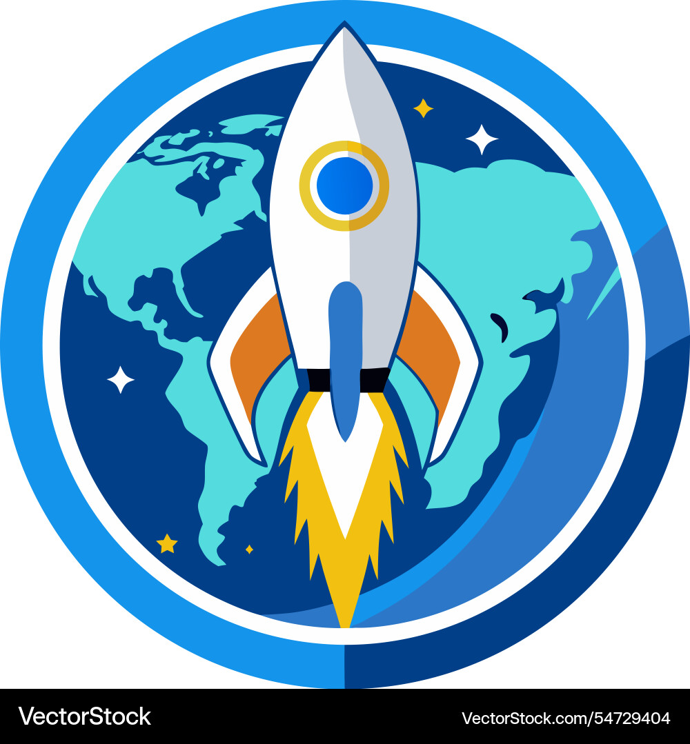 Flat design of a rocket orbiting Flat design of a rocket orbiting vector image