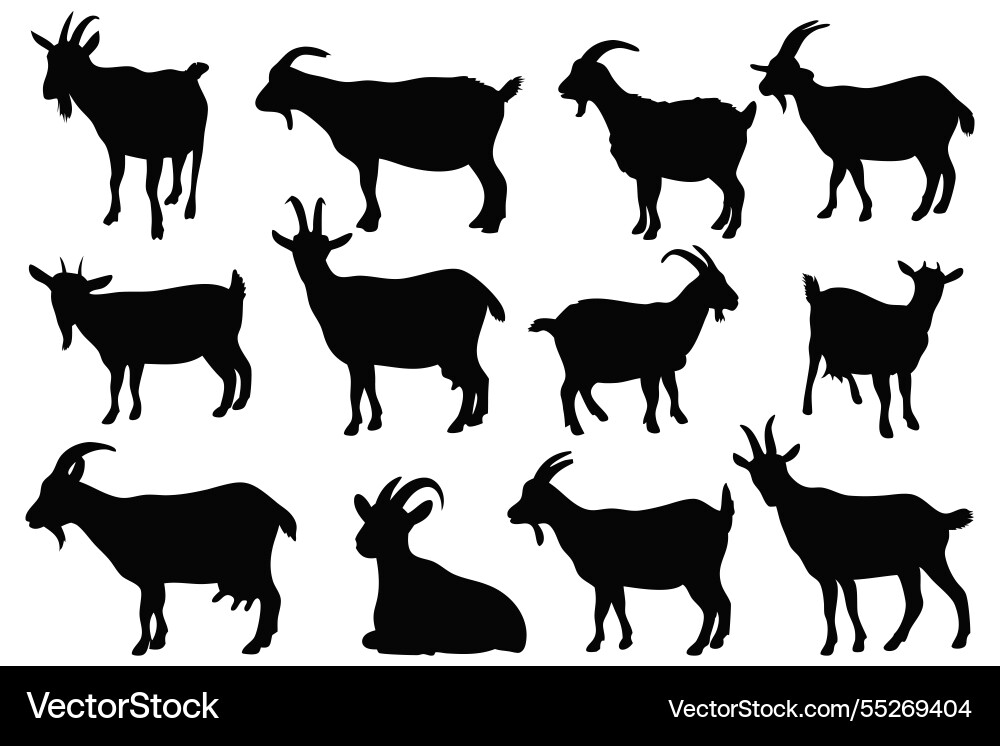 Goat Silhouettes Set isoliert flach auf weiß Goat Silhouettes Set isoliert flach auf weiß vektorbild