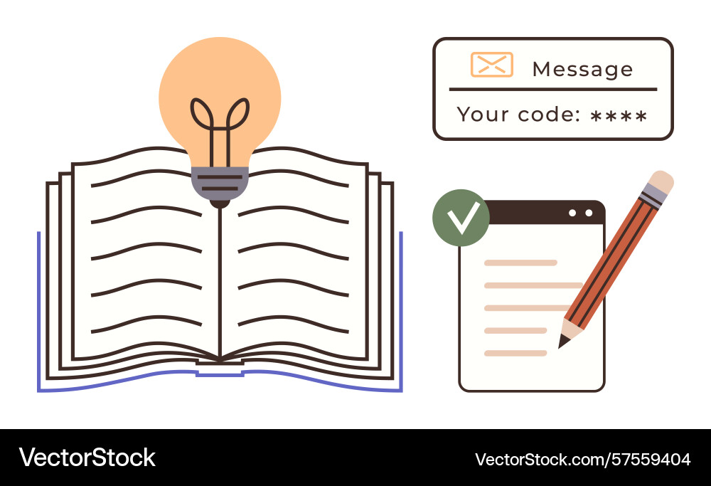 Open book with light bulb message code window Open book with light bulb message code window vector image