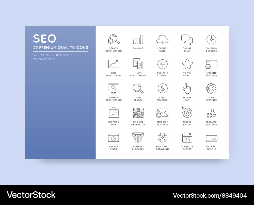 Set of seo search engine optimisation elements Vector Image
