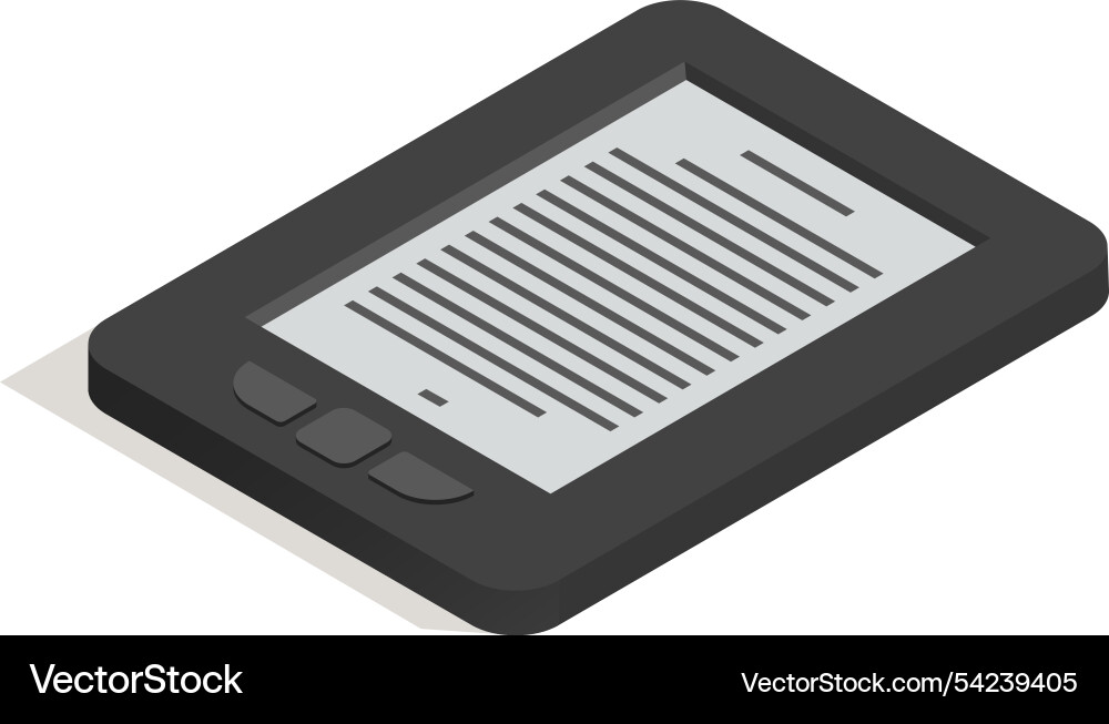 Isometric view of a gray ebook reader displaying Isometric view of a gray ebook reader displaying vector image