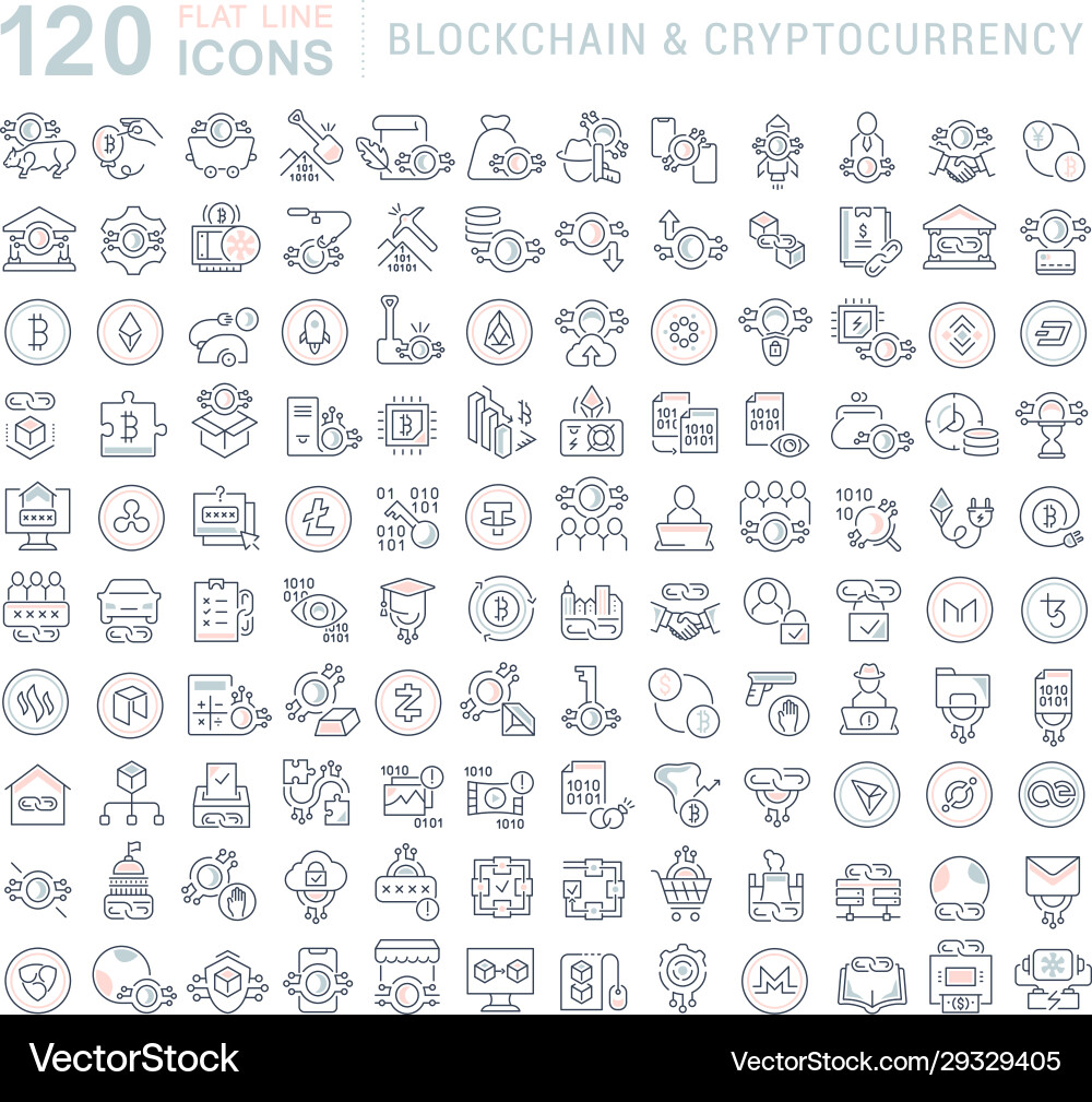 Set line icons blockchain and cryptocurrency Set line icons blockchain and cryptocurrency vector image