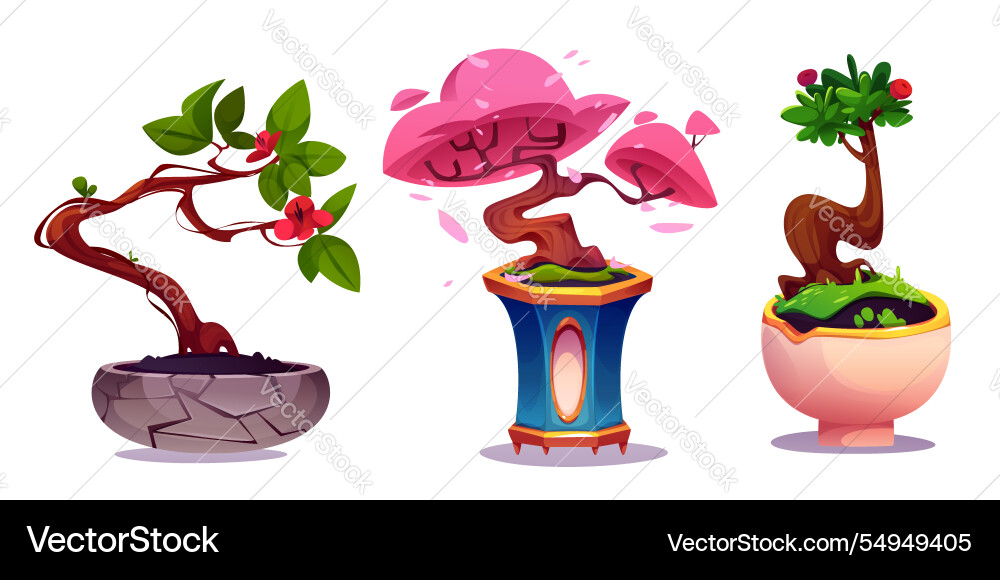 Small bonsai garden set with decorative elements Small bonsai garden set with decorative elements vector image