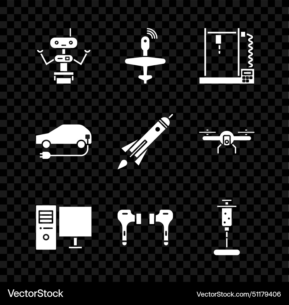 Set robot uav drone 3d printer computer monitor Set robot uav drone 3d printer computer monitor vector image