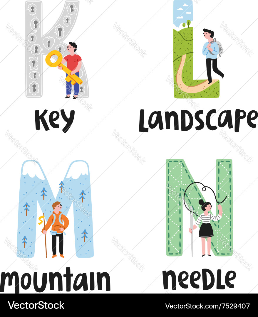 Alphabet Letters K Through N Set vector image