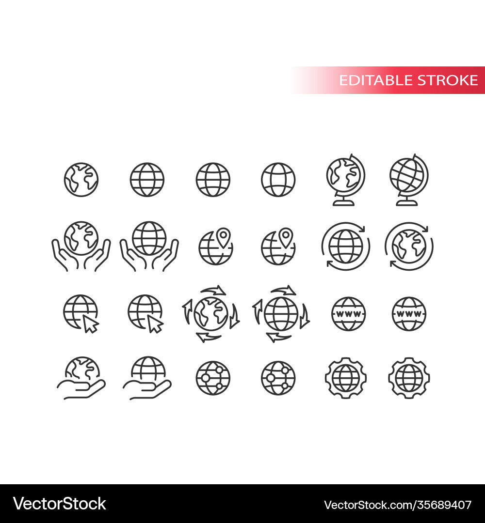 Globe for website line icon set Vector Image