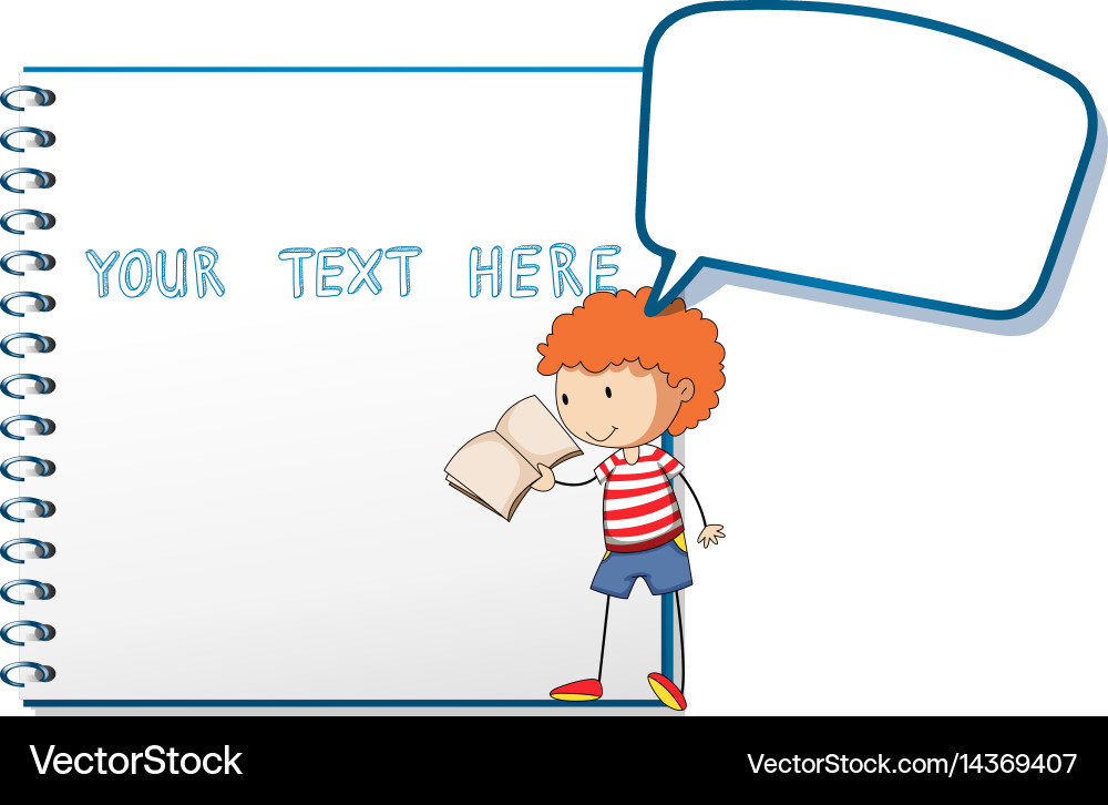 Notebook template with boy reading vector image