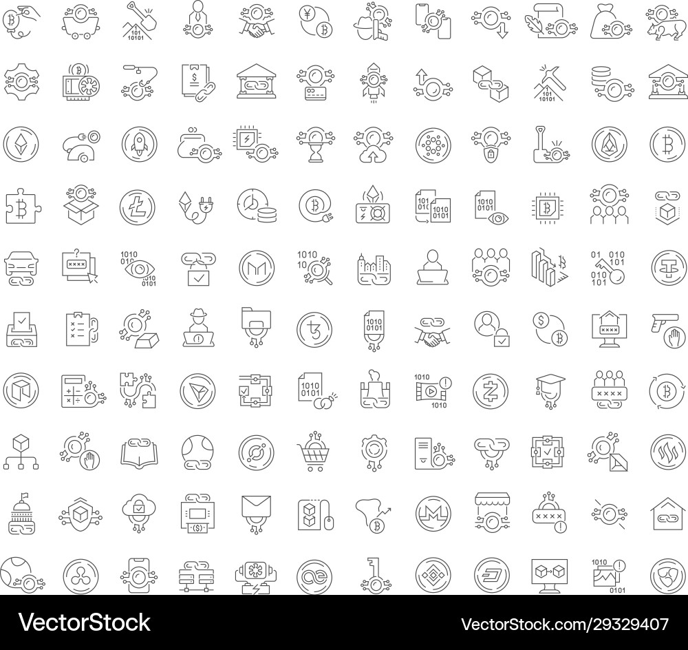 Set line icons blockchain and cryptocurrency Set line icons blockchain and cryptocurrency vector image