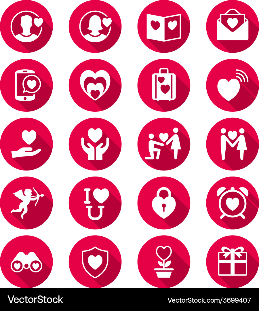 Valentines day flat color icons Vector Image