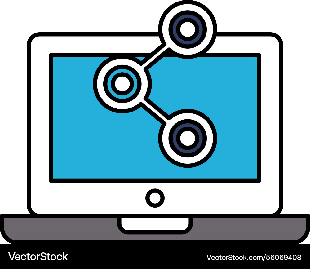 A computer monitor with blue screen and three A computer monitor with blue screen and three vector image