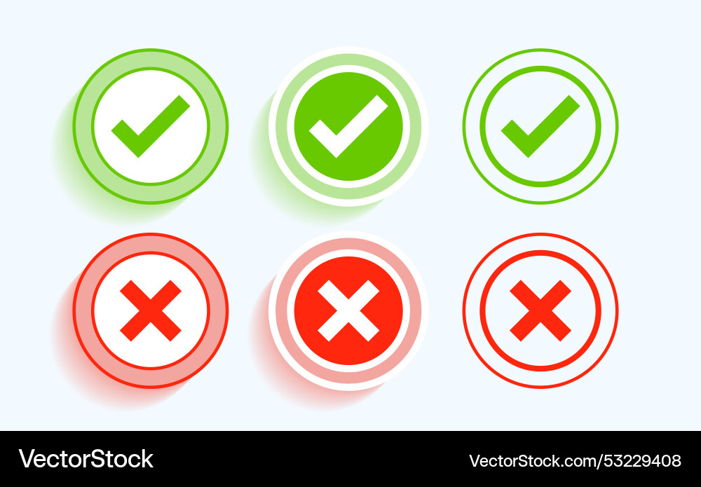 Circular check mark tick and cross icon in set Circular check mark tick and cross icon in set vector image