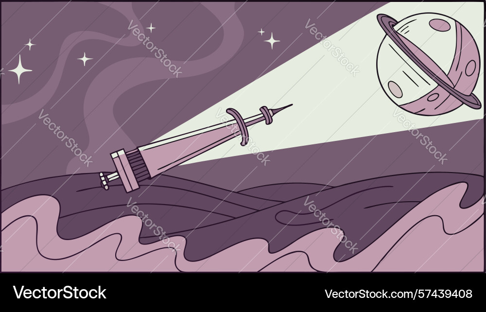 Cosmic light beam from planet to observing object Vector Image