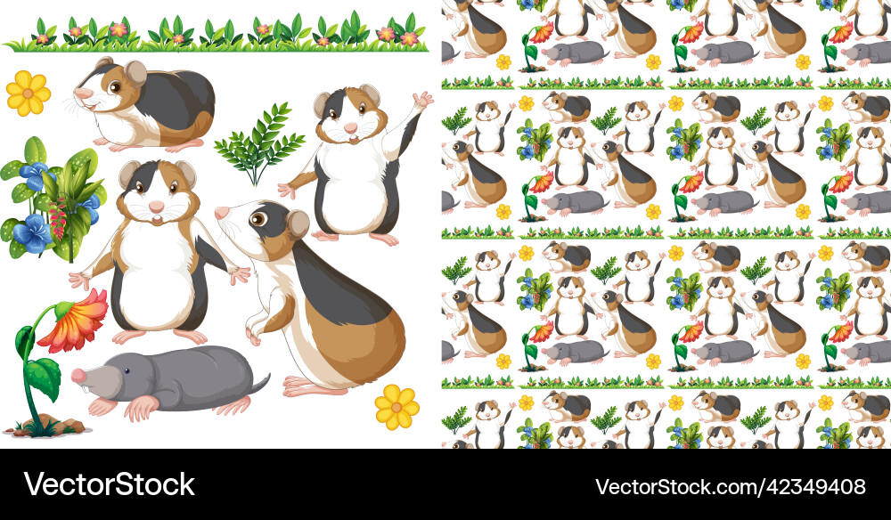 Seamless pattern with cartoon wild animals vector image