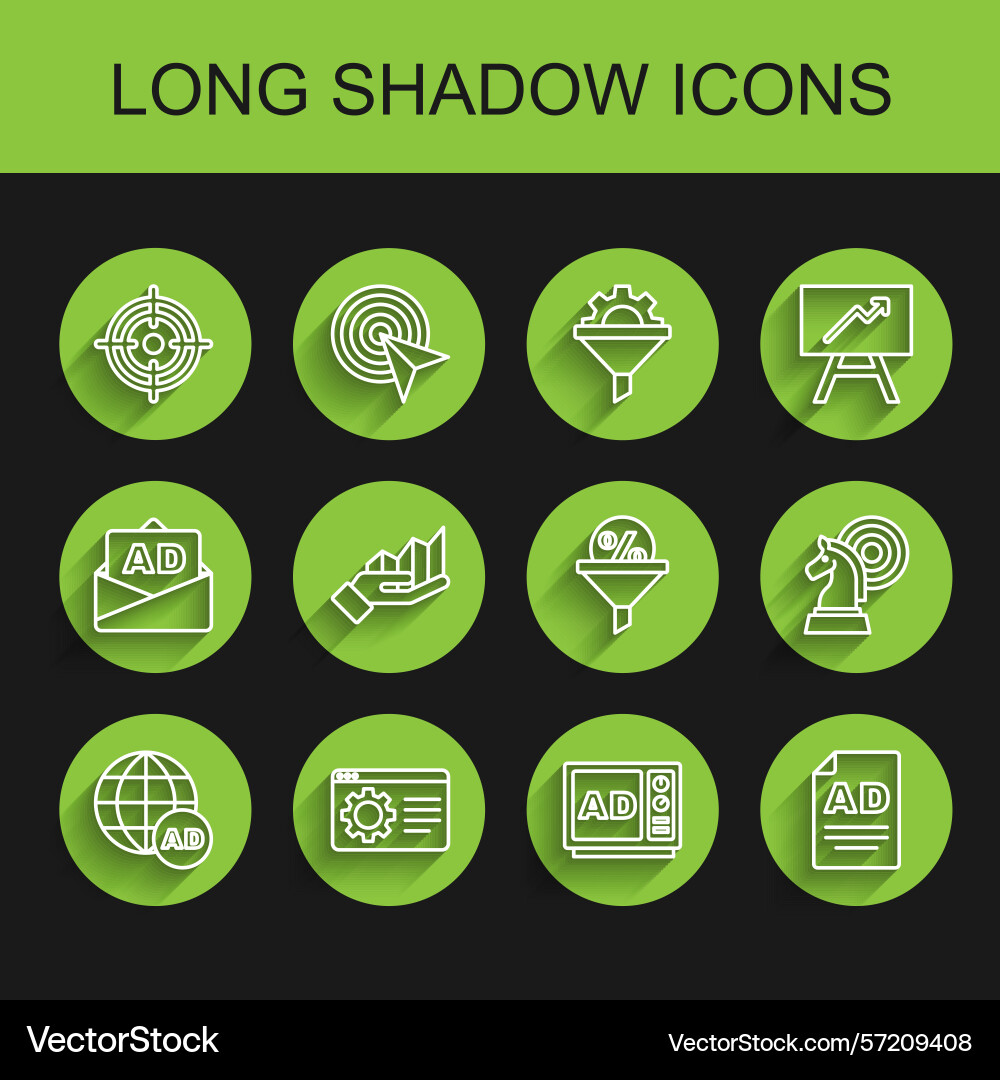 Set line advertising browser setting target pie Set line advertising browser setting target pie vector image