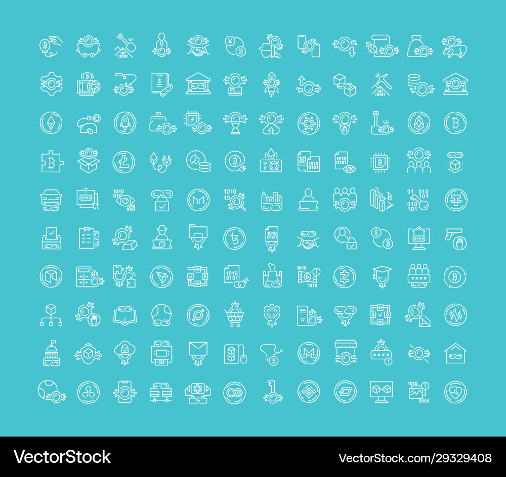 Set line icons blockchain and cryptocurrency vector image