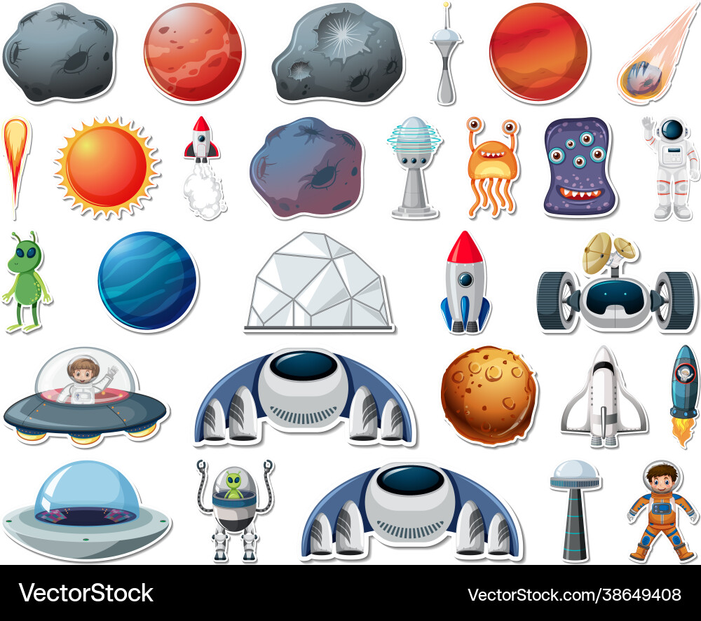Set stickers with solar system objects isolated Set stickers with solar system objects isolated vector image