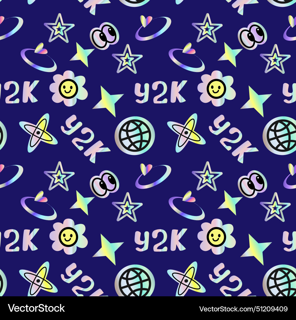 2000s pattern with hologram stickers smiling 2000s pattern with hologram stickers smiling vector image