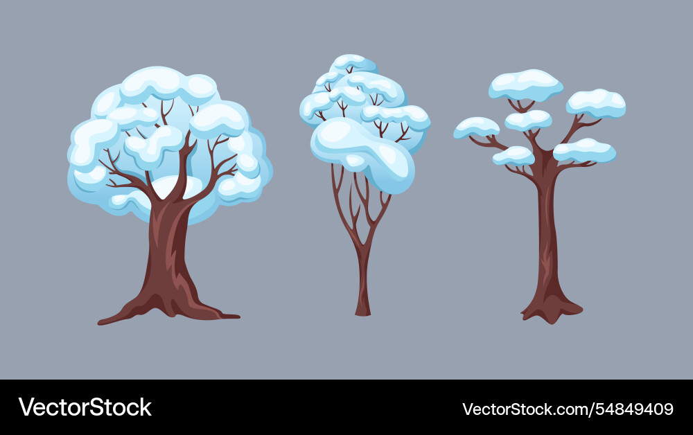 Bare trees covered with snow flat color objects Bare trees covered with snow flat color objects vector image