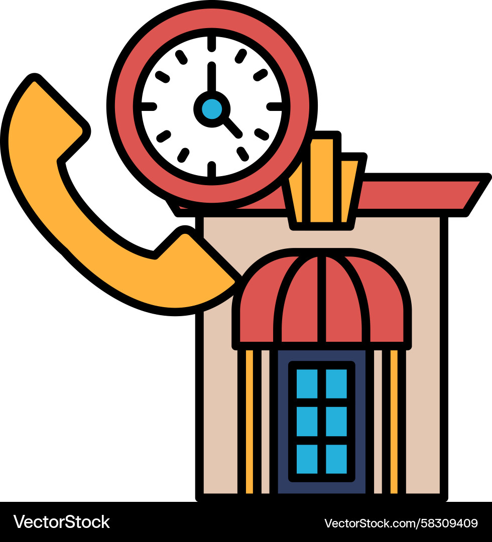 Building with Clock and Phone Icon Vector Image