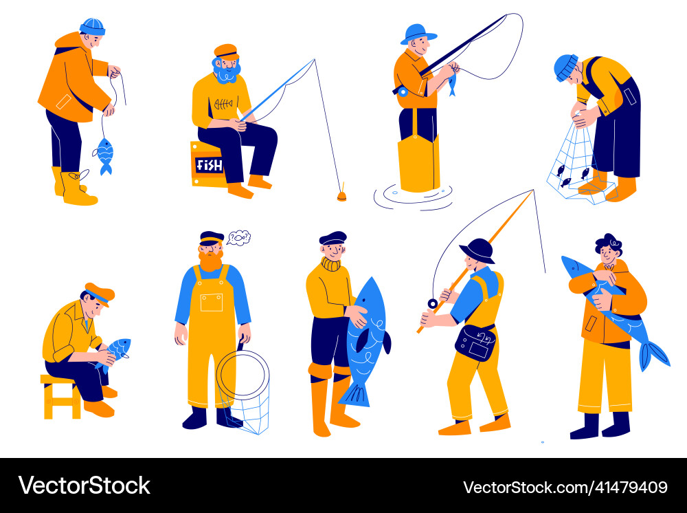 Cartoon fisherman different men vector image