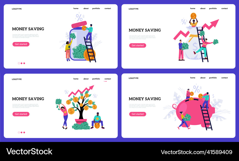 Geld sparen Landing-Seite Website mockup Geld sparen Landing-Seite Website mockup vektorbild