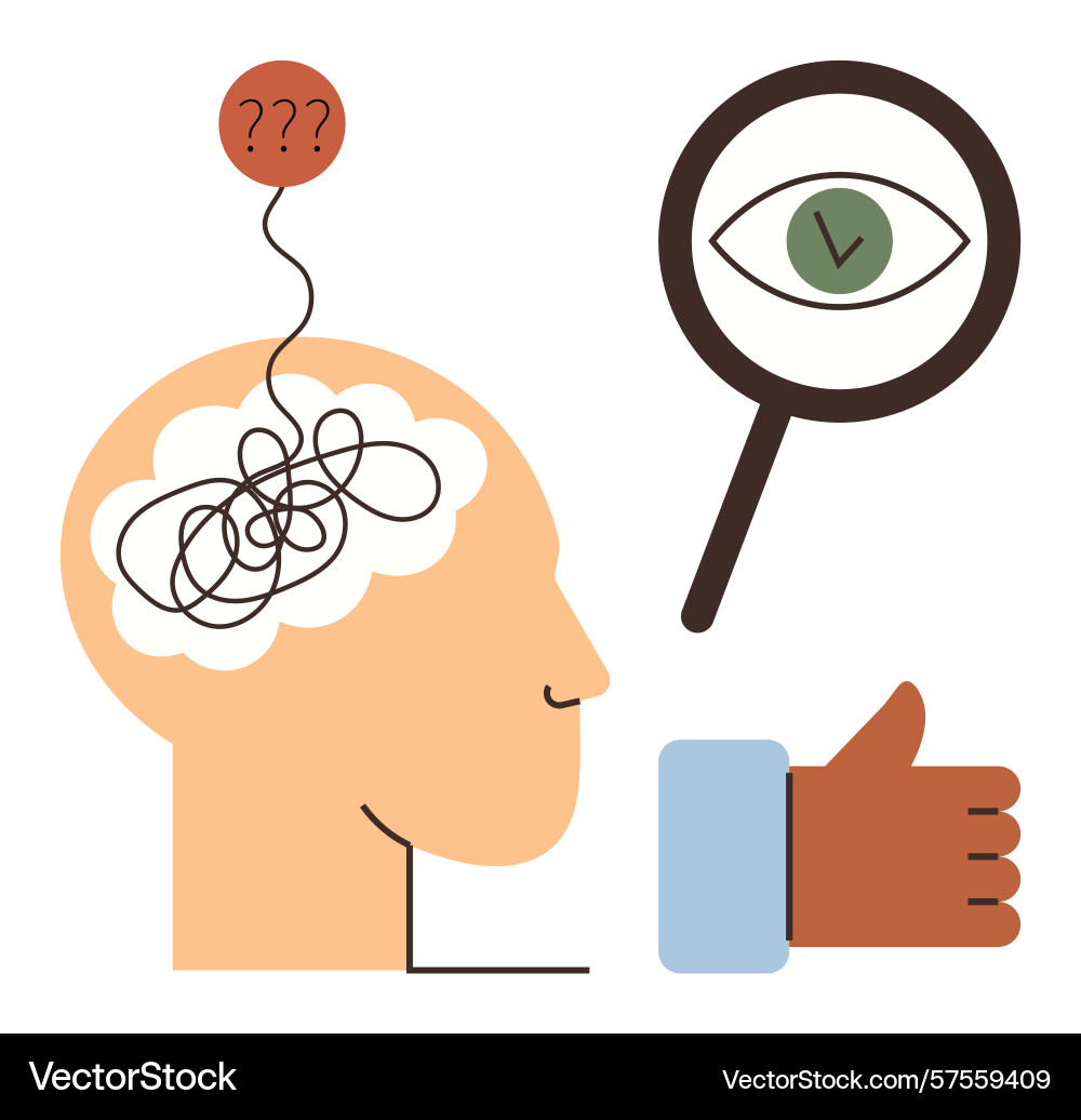 Problem-solving concept with brain magnifier Problem-solving concept with brain magnifier Vector Image