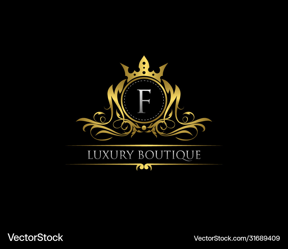 Royal Gold Crest Logo - Letter F Vector Image