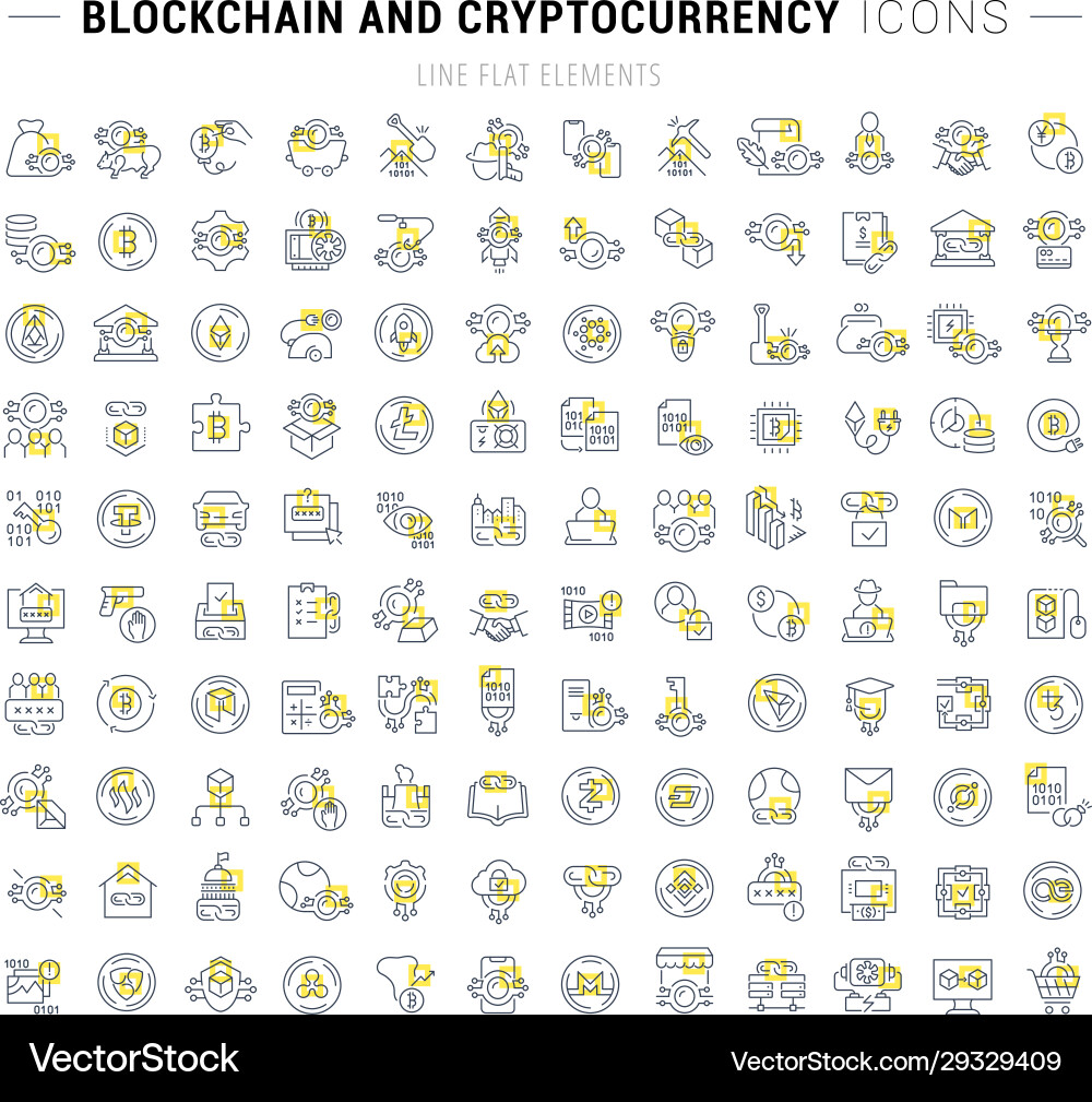 Set line icons blockchain and cryptocurrency Set line icons blockchain and cryptocurrency vector image