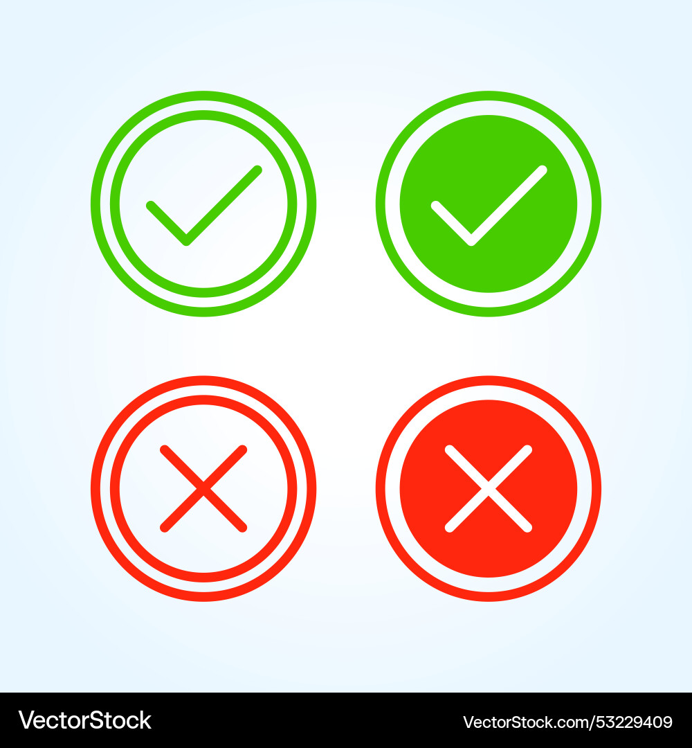 Set of round correct and incorrect checkmark icon Set of round correct and incorrect checkmark icon vector image