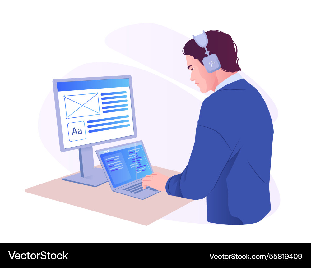 Web-Entwickler arbeitet an ui design Web-Entwickler arbeitet an ui design vektorbild